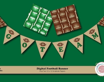 Digital Football Banner and Scrapbook Papers, Clipart, Crafts, Scrapbooking, Flags, Team, Party, Super Bowl, Craft Supply, Printable, Sports