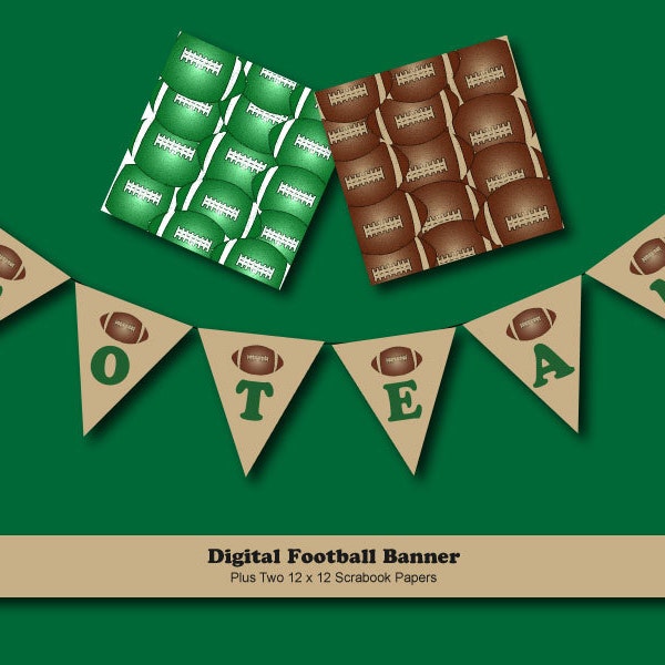 Digital Football Banner and Scrapbook Papers, Clipart, Crafts, Scrapbooking, Flags, Team, Party, Super Bowl, Craft Supply, Printable, Sports