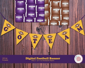 Digital Football Banner and Scrapbook Papers, Clipart, Crafts, Scrapbooking, Flags, Team, Party, Super Bowl, Craft Supply, Printable, Sports