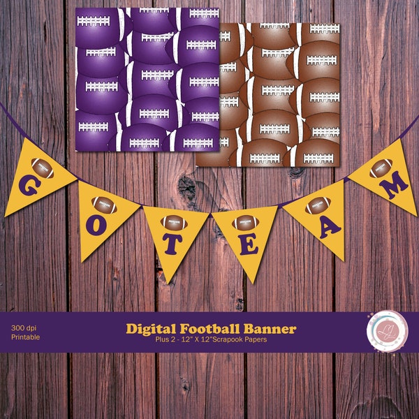 Digital Football Banner and Scrapbook Papers, Clipart, Crafts, Scrapbooking, Flags, Team, Party, Super Bowl, Craft Supply, Printable, Sports