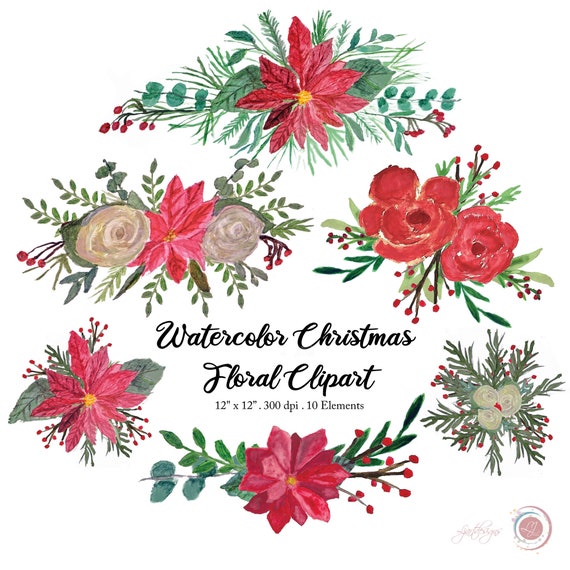 Watercolor christmas floral clipart