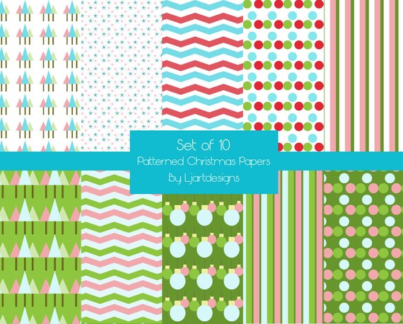 Sale 50% Off, Digital Christmas Papers, Scrapbooking Papers, Patterned Christmas Papers, Craft Supplies, Christmas Trees, Ornaments, Chevron Il_570xn