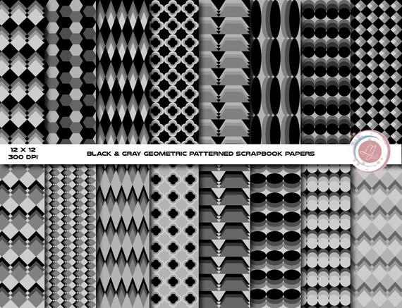 Digital Black and Gray Geometric Patterned Papers, Scrapbooking Papers, Craft Papers, Craft Supply,Instant Download,Quarterfoil, Diamond Il_570xn
