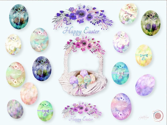 Watercolor Easter Egg Clip Art, Floral, Clipart, Scrapbooking, Crafts, Supply, Scrapbook, Easter Basket, Spring, Digital, Printable Il_570xn