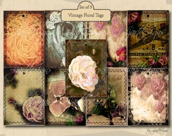 Sale, Digital Vintage Rose Tags, Collage Sheet, Scrapbooking Tags, Craft Supplies, ATC Cards, Gift Tags, Hang Tags, Instant Download