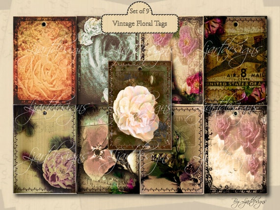 Sale, Digital Vintage Rose Tags, Collage Sheet, Scrapbooking Tags, Craft Supplies, ATC Cards, Gift Tags, Hang Tags, Instant Download Il_570xn