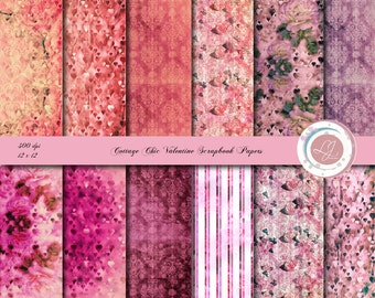 Valentine's Day, Valentine, Digital Shabby Chic Print, Scrapbooking, Paper, Pink Papers, Patterned, Hearts, Floral, Crafts, Vintage