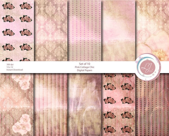 Digital Vintage Papers, Pink, Cottage Chic Papers, Scrapbooking, Crafts, Supplies, Patterned, Wedding Papers,Textured, Printable Papers Il_570xn