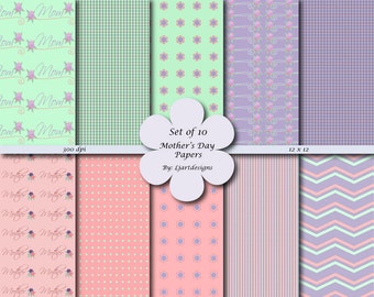 Sale, Mother's Day Papers, Digital Papers, Scrapbook Papers, Patterned Spring Papers, Craft Supplies, Mom, Mother, Floral, Gingham, Chevron