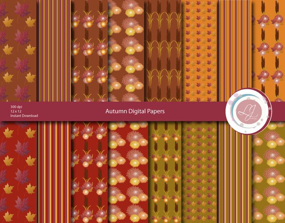 Sale, Autumn Digital Papers, Fall, Scrapbooking, Crafts, Papers, Supply, Pumpkins, Floral, Patterned, Printable, Autumn Harvest Il_570xn