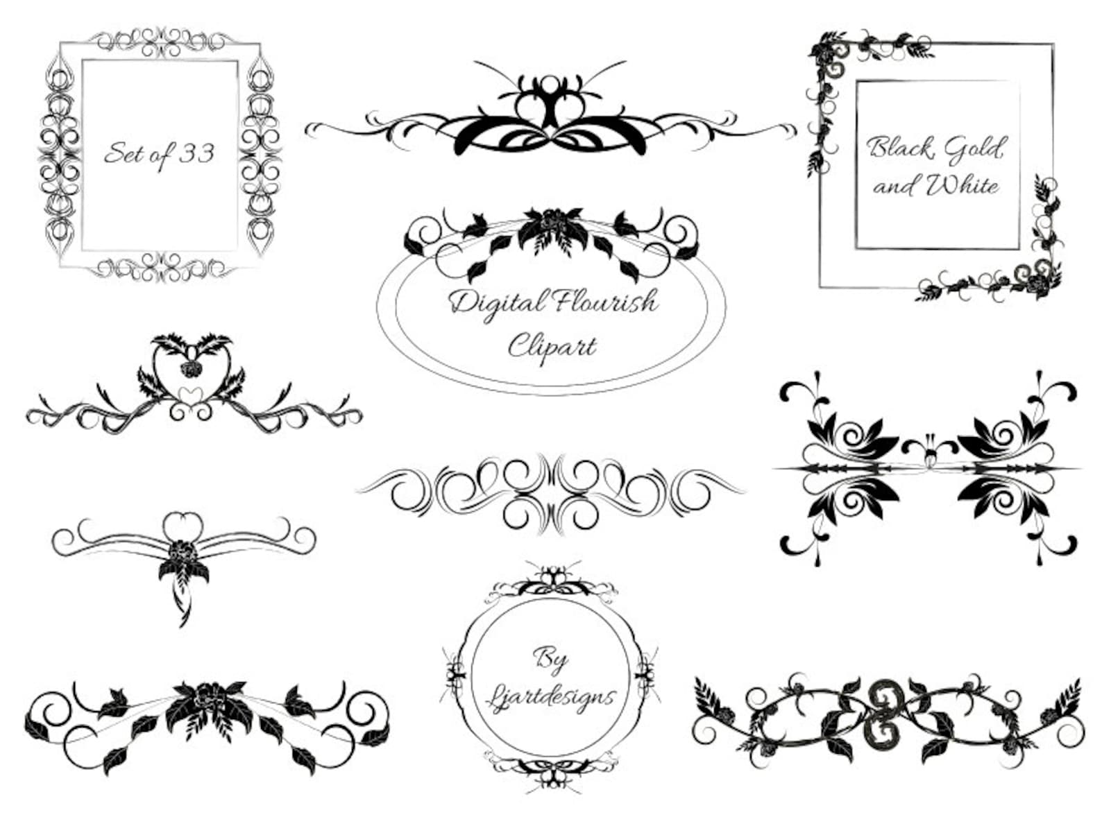 Digital Flourish Clipart, Digital Frames, Digital Frames and Borders