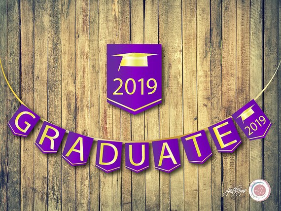 Purple And Gold Digital Graduation Bunting Flags Graduate Etsy