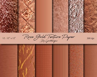 Rose Gold Scrapbooking Papers, Foil, Textured, Crafts, Glitter, Scrapbook, Craft Supplies, Digital, Instant Download, Shiny, Copper