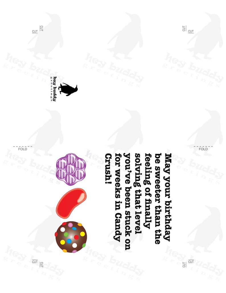 Digital Prints Birthday Card Candy Crush for Her for Him Funny