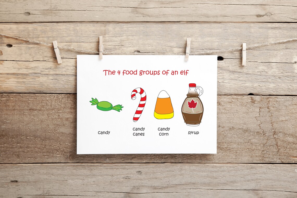 Instant Printable Digital Download Christmas Card Elf Food Groups - Etsy