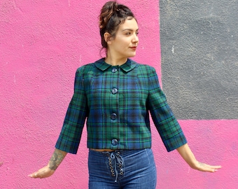 Abrigo de lana Pendleton vintage de los años 60: chaqueta corta a cuadros