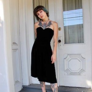 Vintage Saks Fifth Avenue Black Velvet Dress: 80s Strapless Party Dress