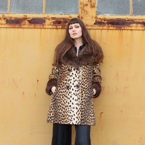 Vintage Leopard Print Coat/ 70s Leopard Print/ Vintage Penny Lane Coat/ Vintage Peacoat/ Faux Animal Print Coat/ 70s Penny Lane Coat/ Midi