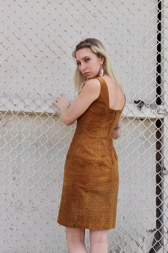 80s Suede Leopard Print Mini Dress/ I Magnin Sued… - image 7