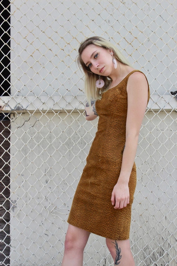 80s Suede Leopard Print Mini Dress/ I Magnin Sued… - image 5