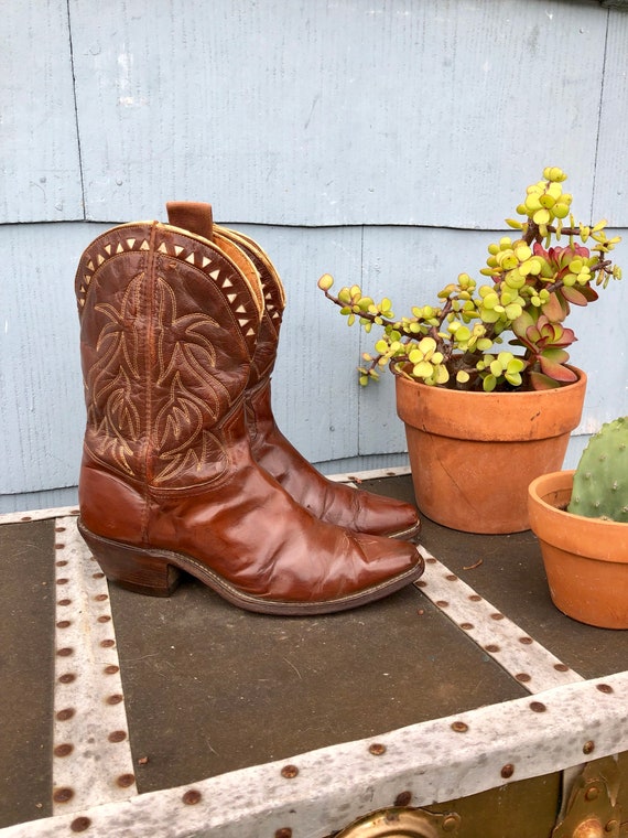40s Brown Frye Pee Wee Boots with White Cut Outs/