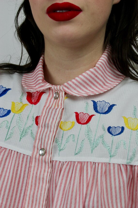 Vintage Western Pearl Snap Tulip Embroidered Dress/ Size Small View 4