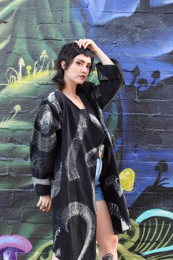 80s Oversized Black Jean Jacket/ Vintage Oversized