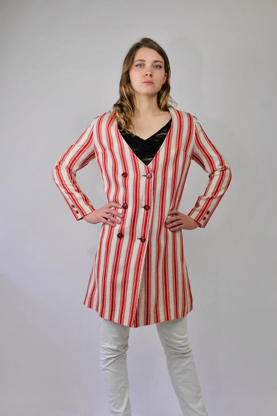 60s Gay Gibson Striped Overcoat/ Double Breasted … - image 6