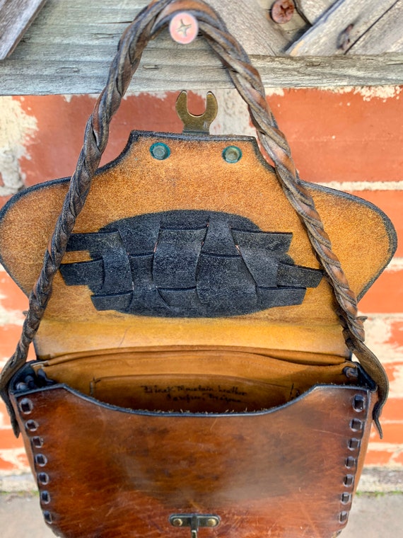 70s Leather Boho Purse/ Mexican Tooled Leather Pu… - image 8