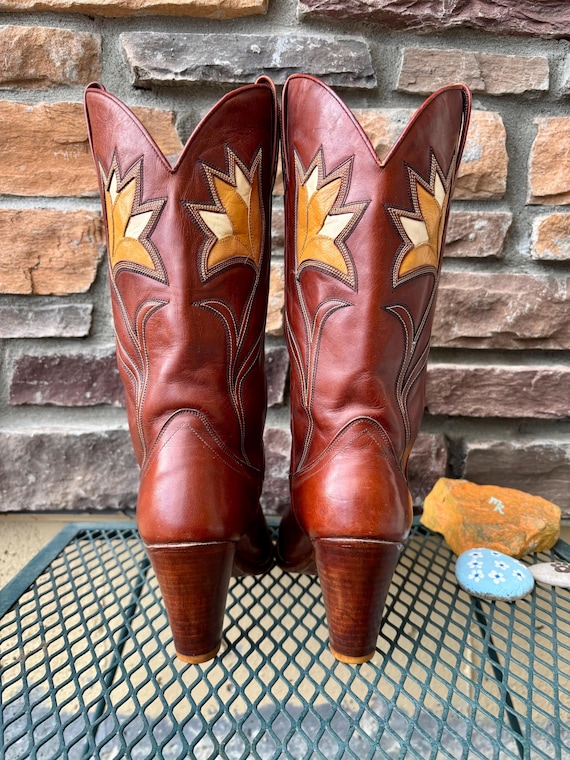 1970s Inlay Tulip Design Rust Dan Post Cowboy Boo… - image 12