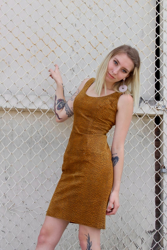 80s Suede Leopard Print Mini Dress/ I Magnin Sued… - image 6