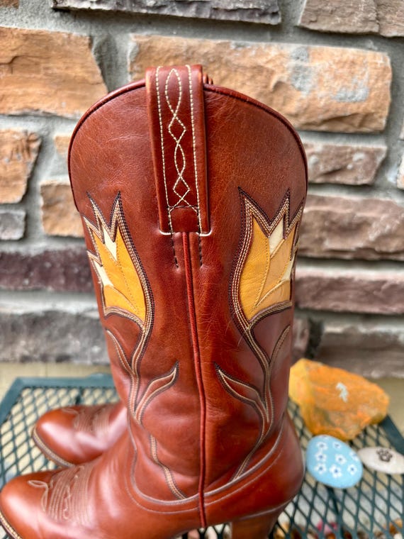 1970s Inlay Tulip Design Rust Dan Post Cowboy Boo… - image 11