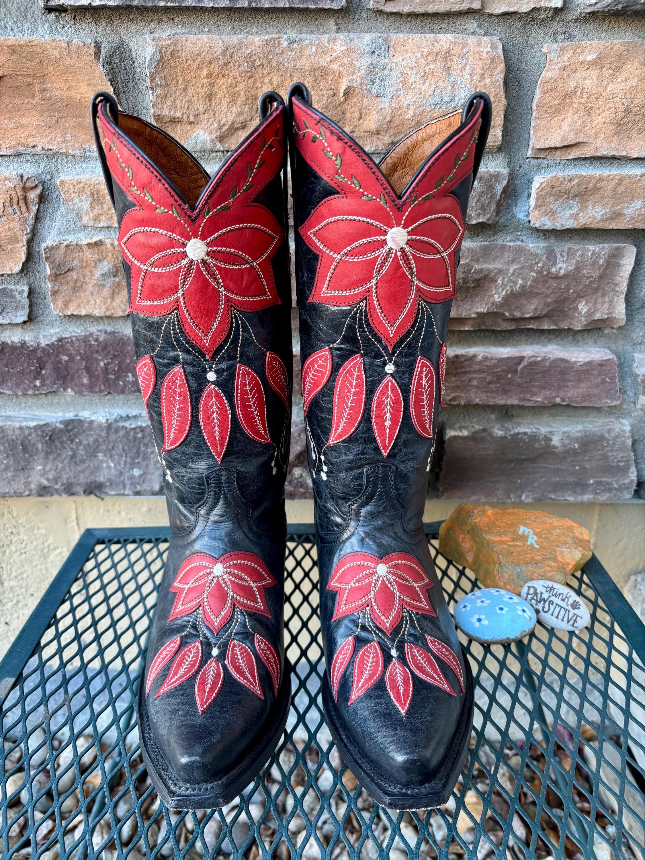 1970s Floral Appliqué Cowboy Boots, Women's Size 10 - Etsy