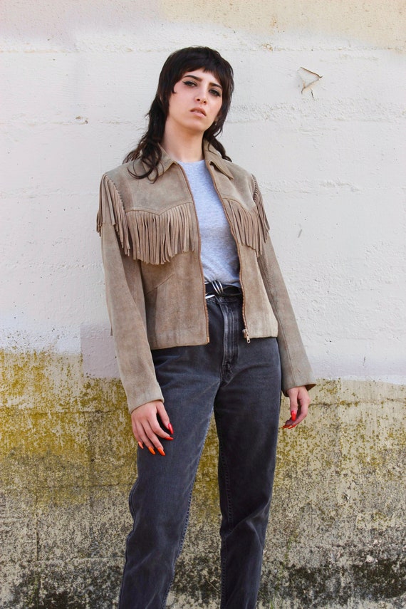 Vintage Fringe Jacket/ 80s Gray Suede Wilsons Frin