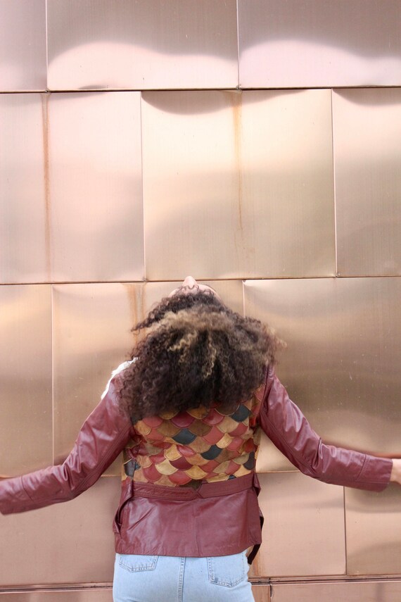 70s Patchwork Leather Jacket: Cropped Maroon Coat… - image 3