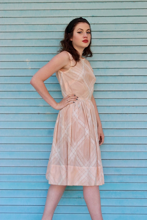 50s Checkered Pale Pink Dress/ L'Aiglon 50s Day D… - image 4