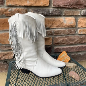 Knee High White Fringe Boots The Banks Faux Leather Fringe Boot In