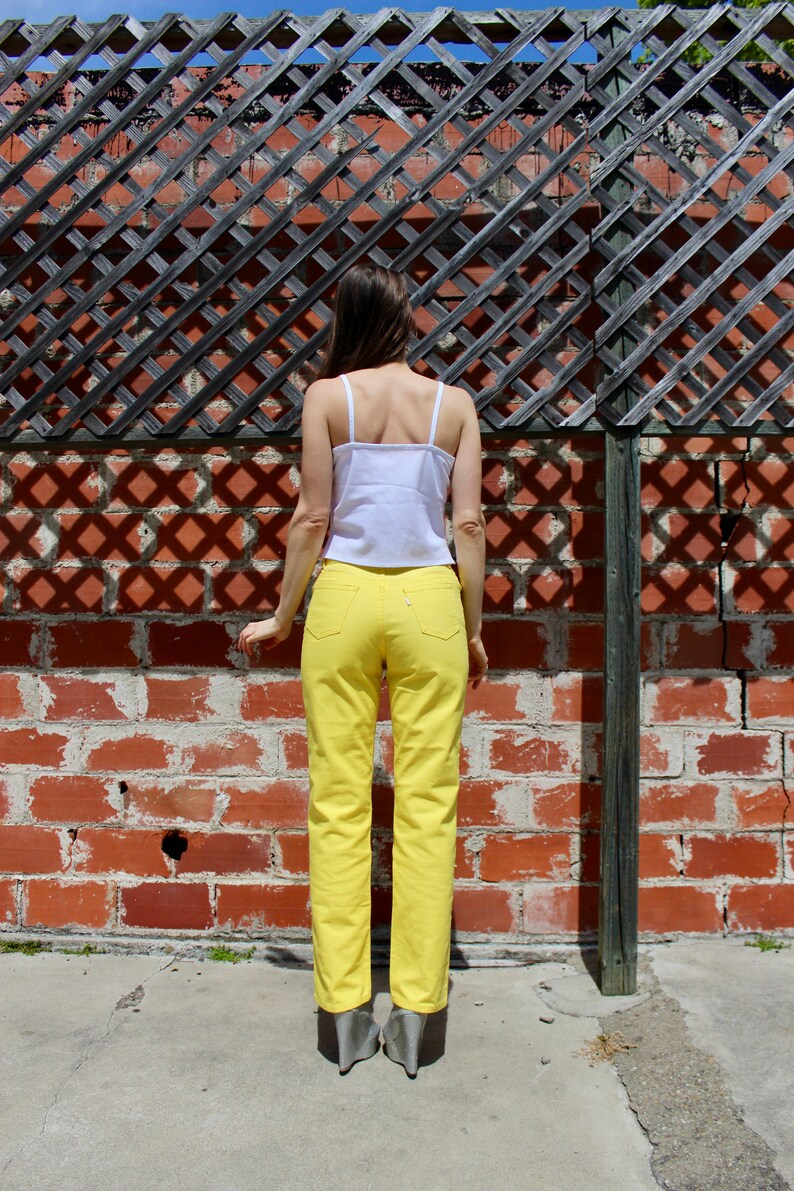 RARE/ 70s Big E Levis/ Yellow Vintage Levis Jeans/ Levis Mom Jeans/ 70s High Waisted Jeans/ Straight Leg Yellow Jeans/ White Tab Big E Levis image 5