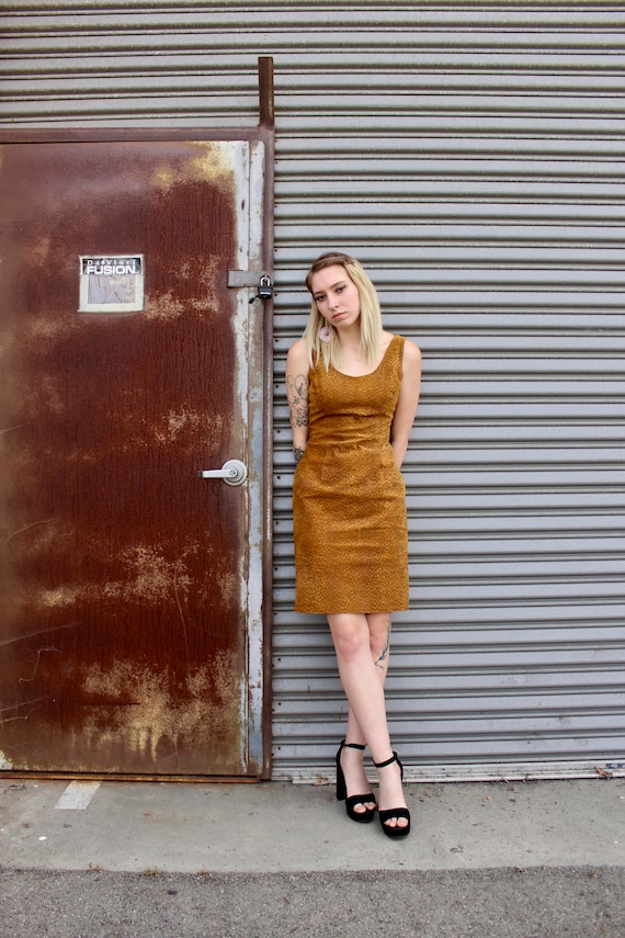 80s Suede Leopard Print Mini Dress/ I Magnin Sued… - image 1