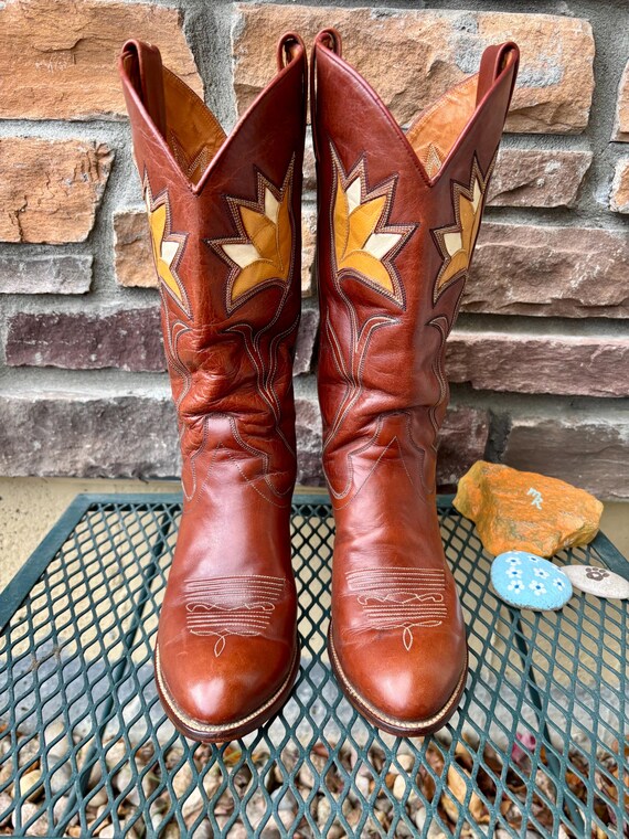 1970s Inlay Tulip Design Rust Dan Post Cowboy Boo… - image 2