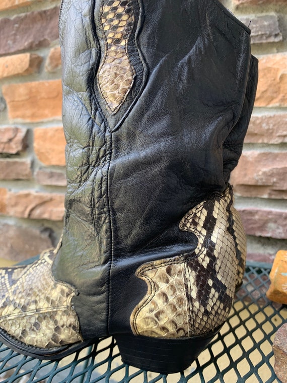 Vintage Black and Snakeskin 80s Code West Cowboy Boot… - Gem