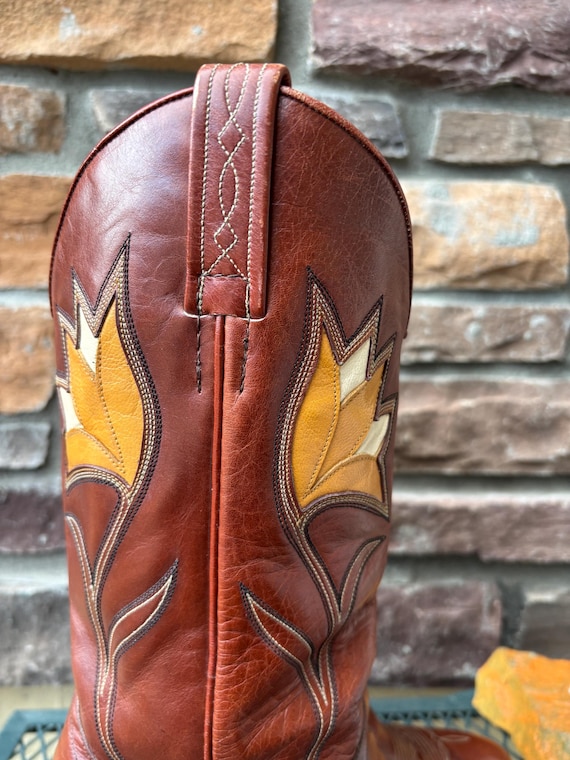1970s Inlay Tulip Design Rust Dan Post Cowboy Boo… - image 7
