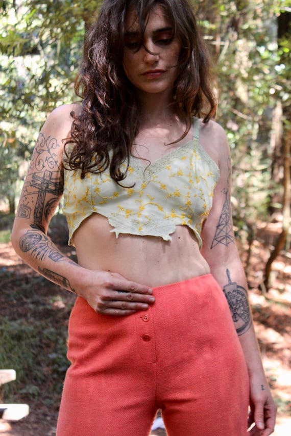 70s Peach Bell Bottom Pants/ 70s Wool Bell Bottoms/ P… Gem