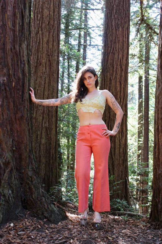 70s Peach Bell Bottom Pants/ 70s Wool Bell Bottoms/ P… Gem