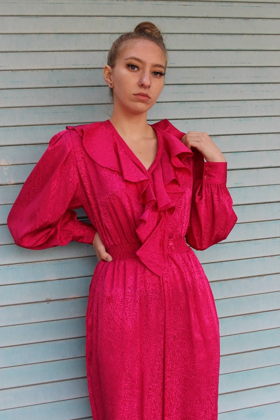 80s Silk Straight Leg Jumpsuit/ Hot Pink Jumpsuit… - image 7