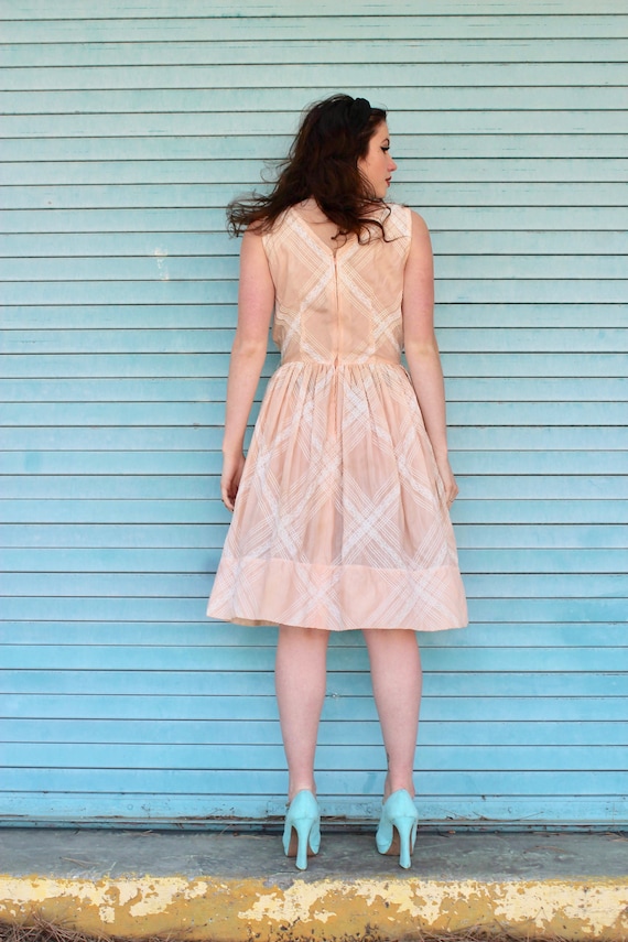 50s Checkered Pale Pink Dress/ L'Aiglon 50s Day D… - image 5