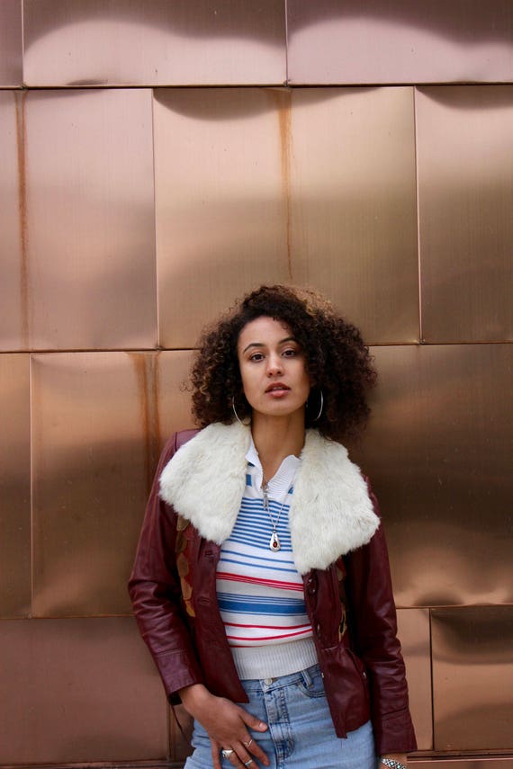 70s Patchwork Leather Jacket: Cropped Maroon Coat… - image 7