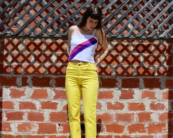 RARE/ 70s Big E Levis/ Yellow Vintage Levis Jeans/ Levis Mom Jeans/ 70s High Waisted Jeans/ Straight Leg Yellow Jeans/ White Tab Big E Levis