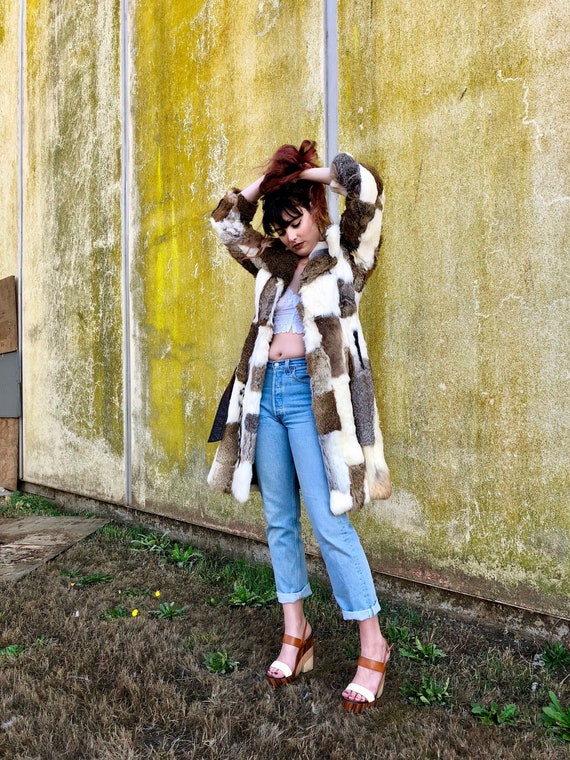 Vintage Fur Coat/ Patchwork Fur Coat/ Vintage Rabb