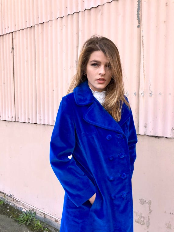 60s Velvet Coat/ Blue Velvet Coat/ Vintage Velvet